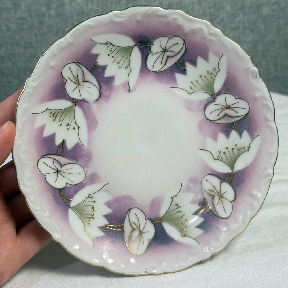 Antique Lotus Flower‎ Floral Purple Gold Silesien Germany Art Deco Saucer Plate